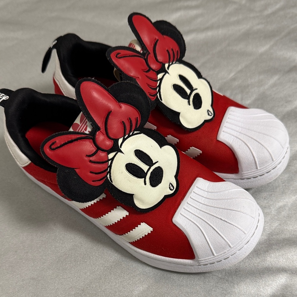 Disney x Adidas Superstar Red and White Minnie Mouse Sneakers in Kids Size 1